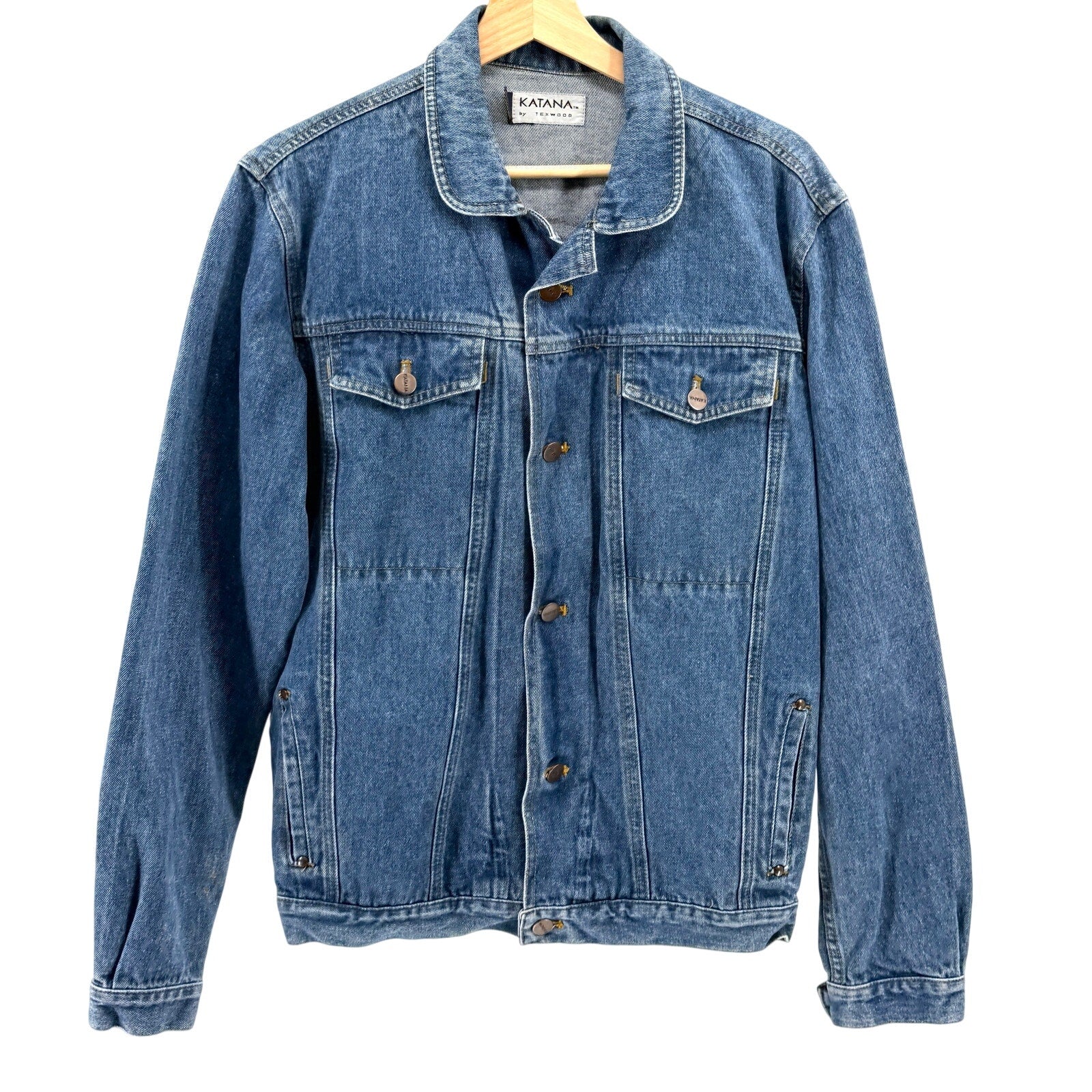 Vintage 90s Katana Texwood Blue 100% Cotton Grunge Trucker Denim Jacket