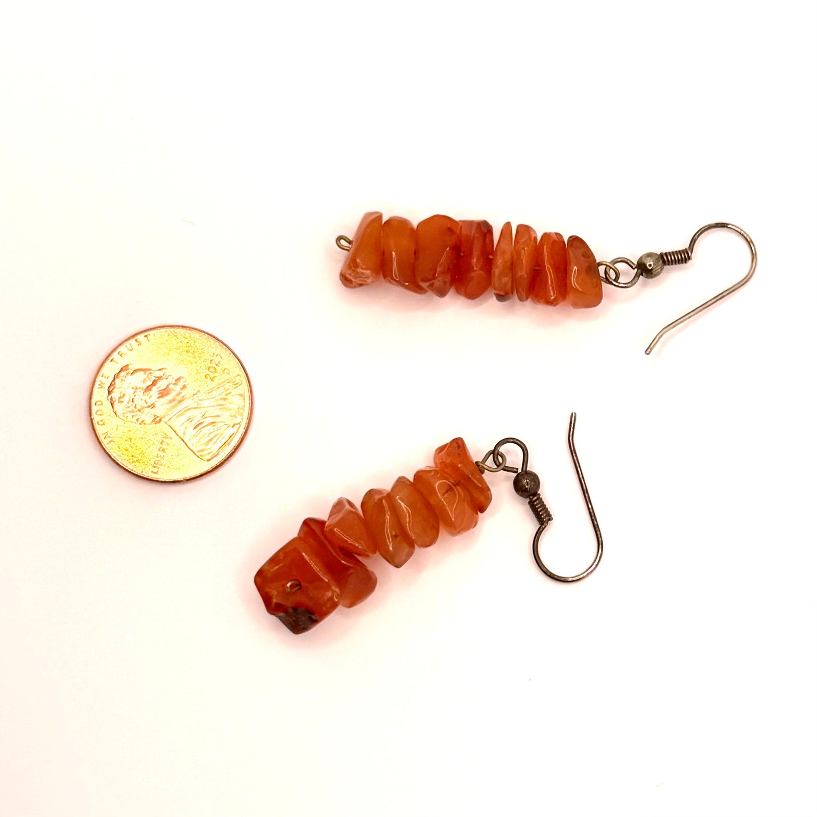 Vintage 90s Orange Carnelian Boho Chunky Stone Drop Earrings