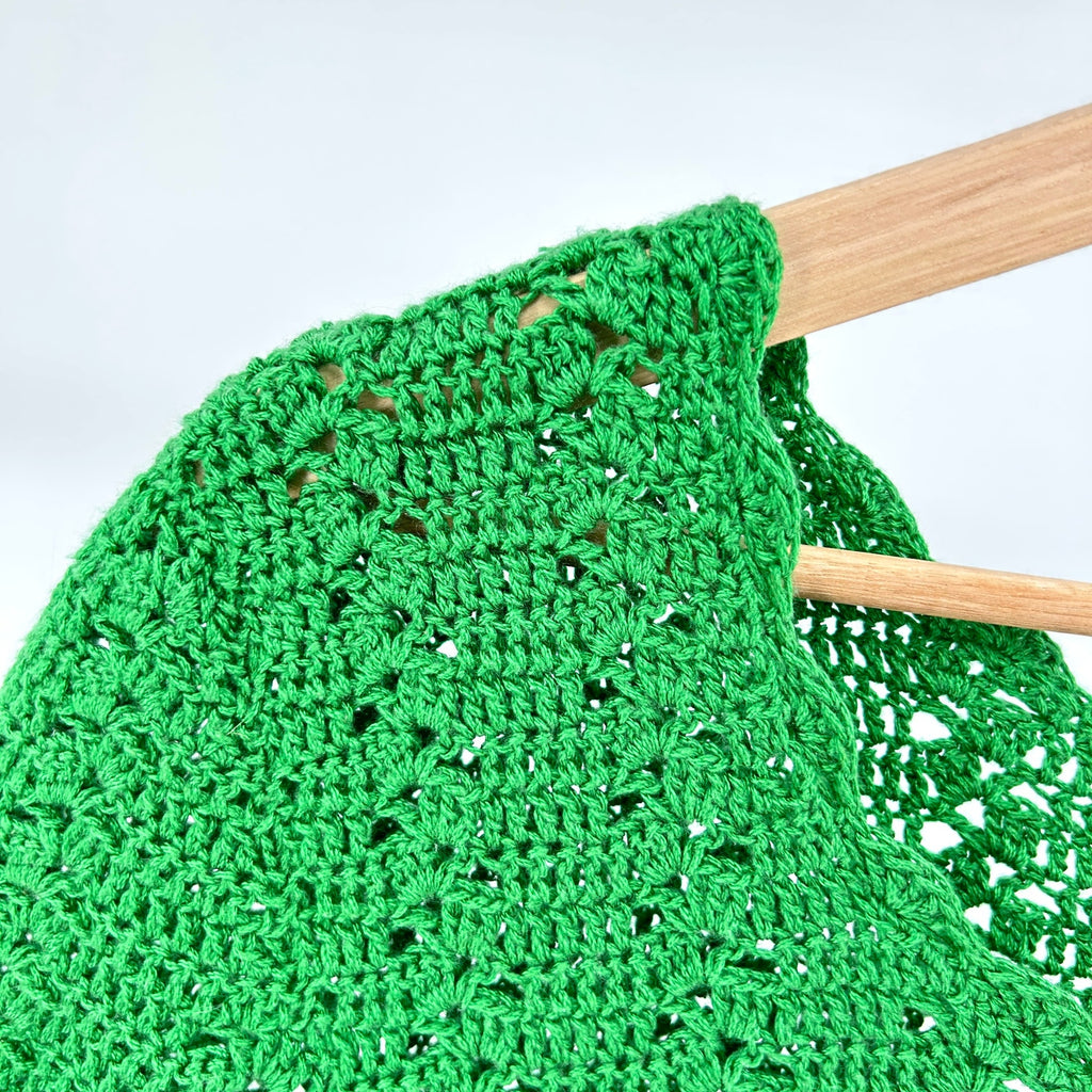Kelly Green Crochet Open Weave Knit Top