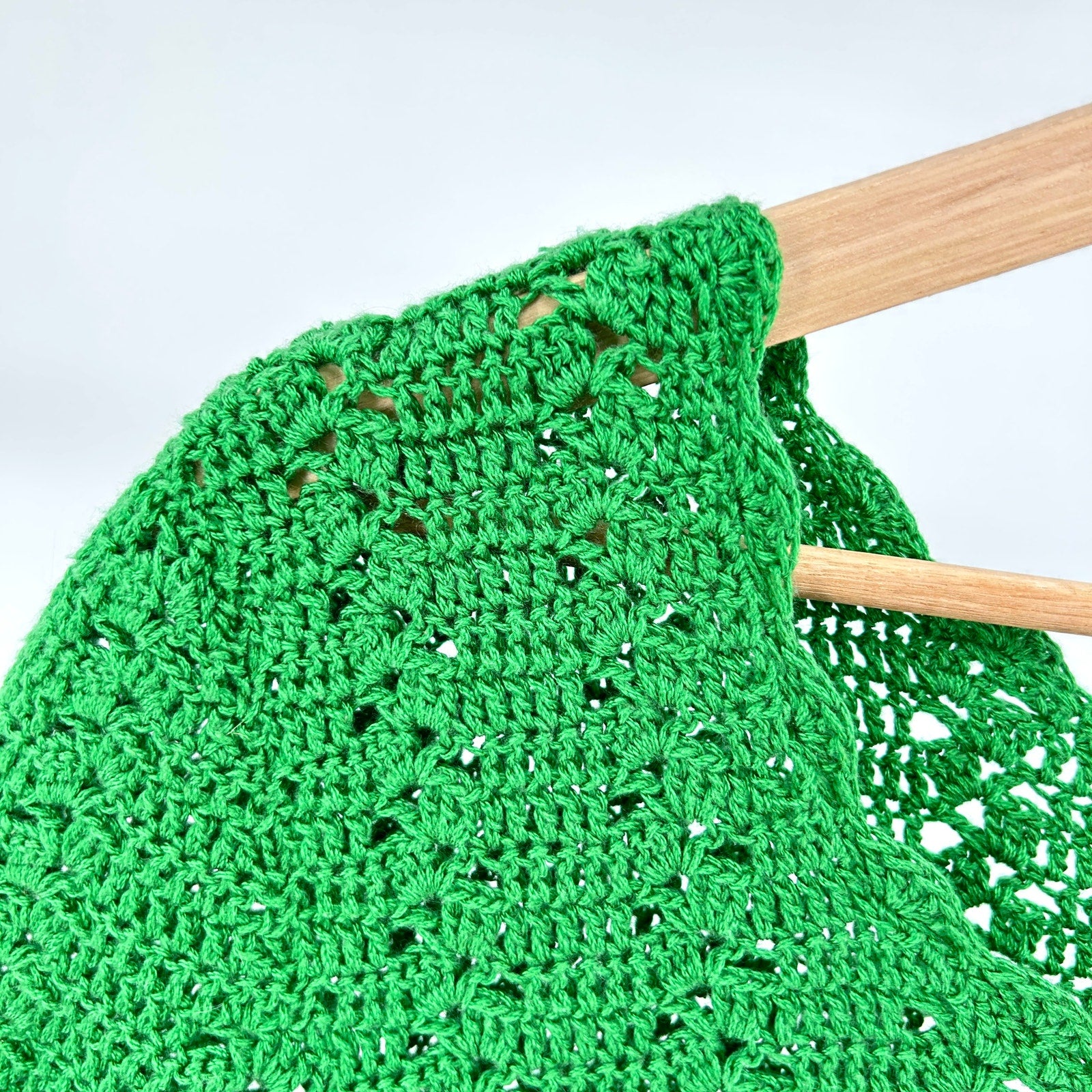 Kelly Green Crochet Open Weave Knit Top