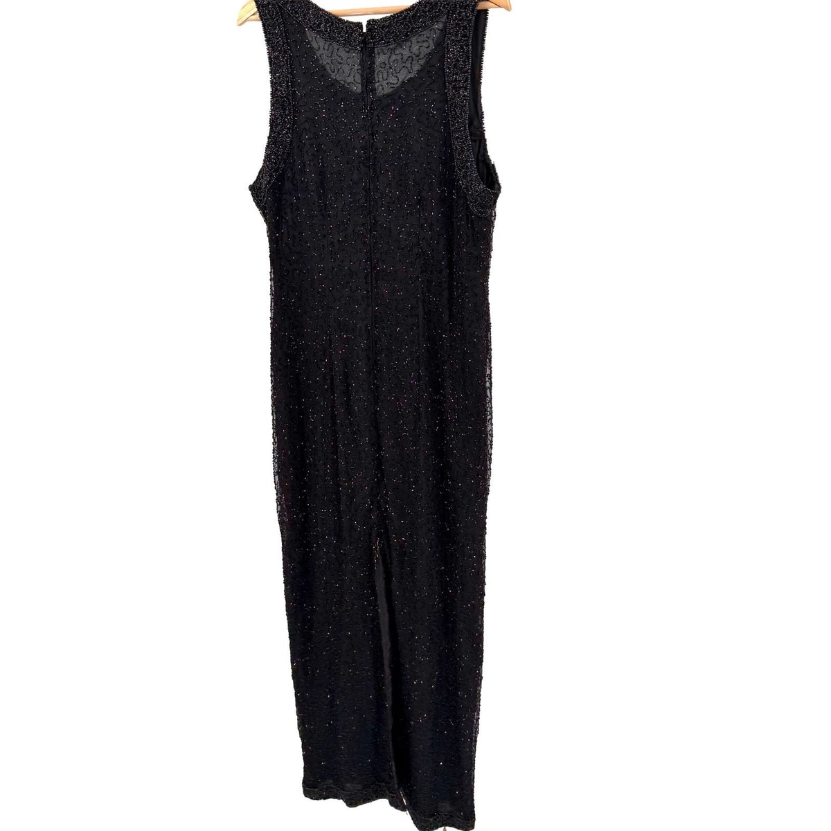 Vintage 90s Lawrence Kazar Black 100% Silk Beaded Cocktail Gown