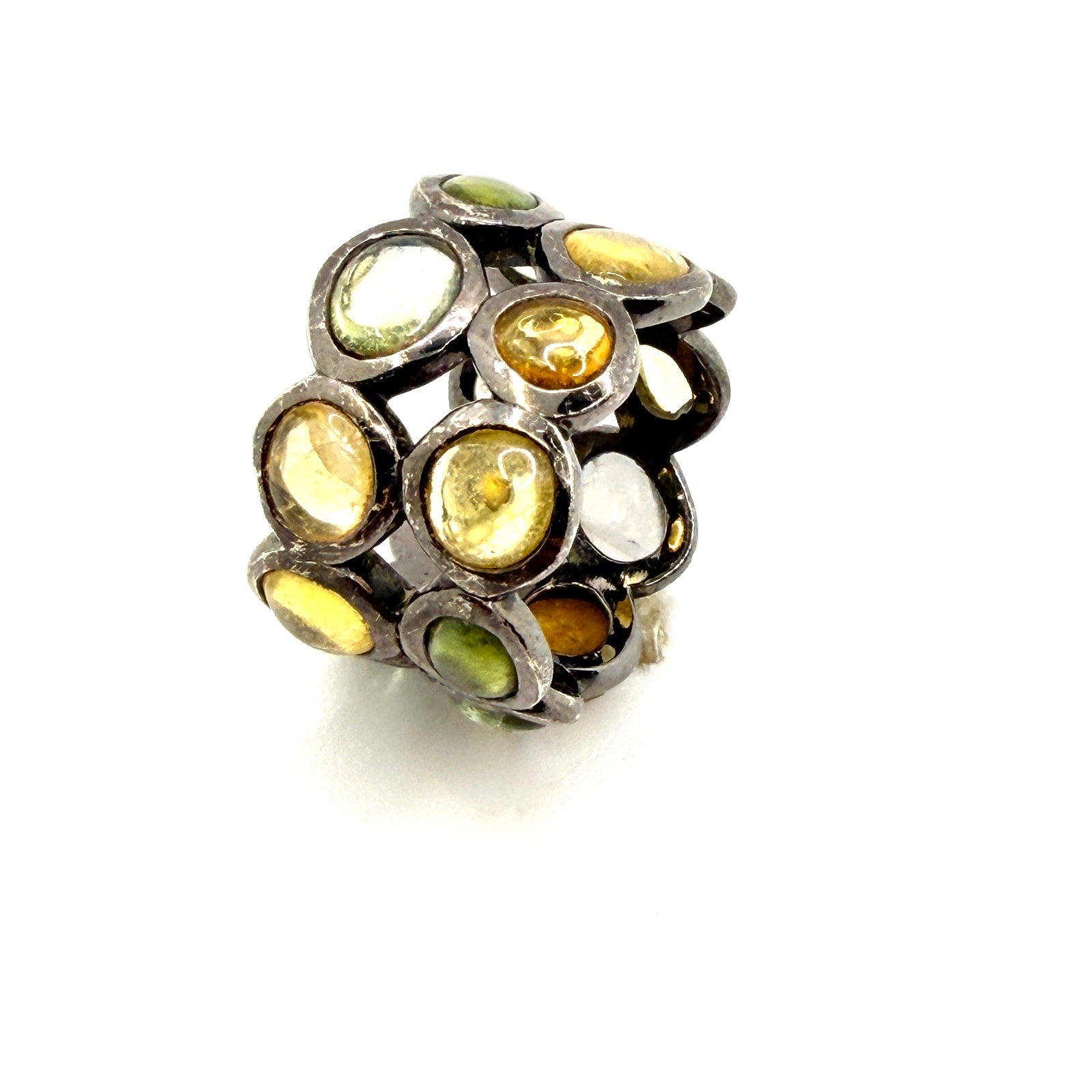 Vintage Y2K Sterling Silver Mixed Citrine Wide Eternity Band