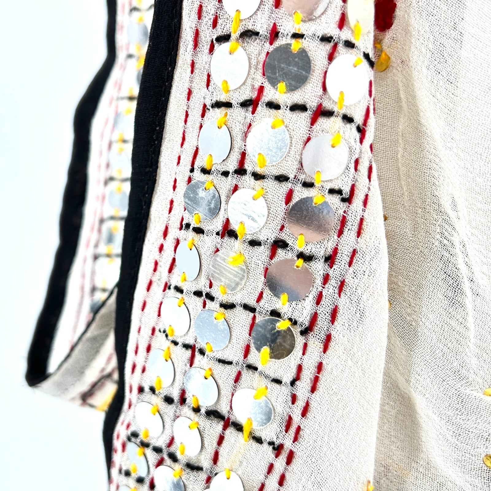 Vintage 90s Indian Dupatta Ivory Multicolor Embroidered 100% Silk Scarf