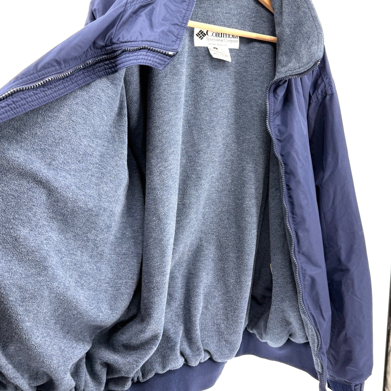 Vintage 90s Columbia Navy Blue Fleece Lined Zip Up Bomber Jacket