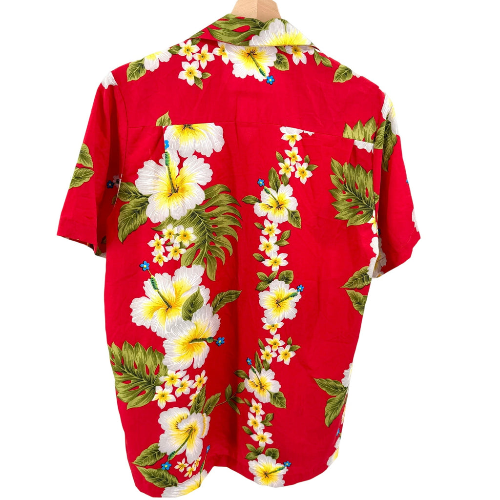 Alvish Red Yellow White Tropical Floral Hawaiian Short Sleeve Shirt