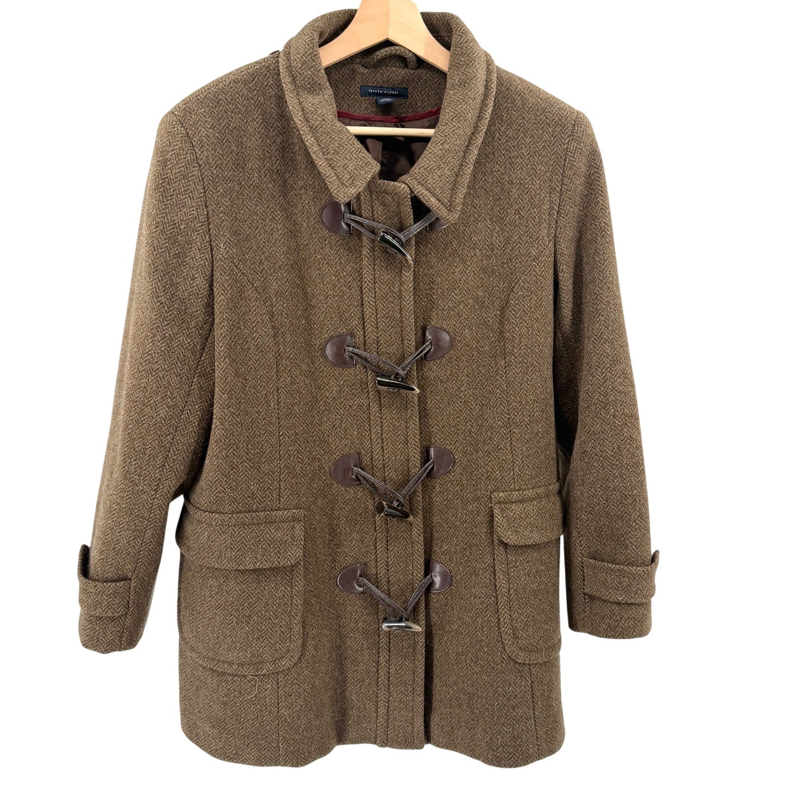 Tommy Hilfiger Brown 100% Wool Toggle Duffle Coat