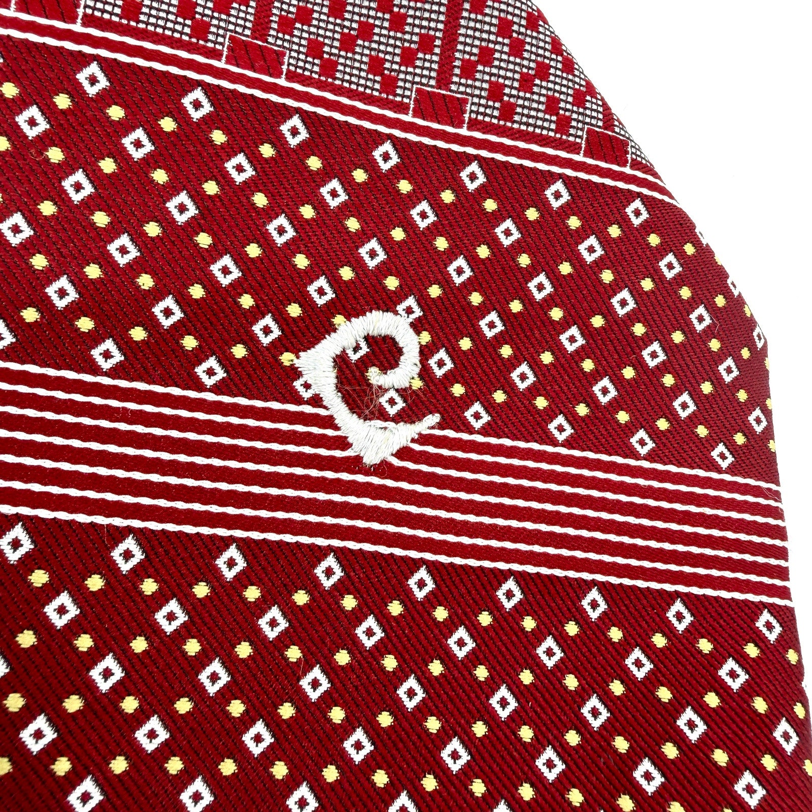 Vintage 70s Pierre Cardin Red White Geometric Logo Wide Necktie