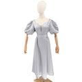Vintage 80s John Powell Carriage House Silver Beaded Puff Sleeve Dress