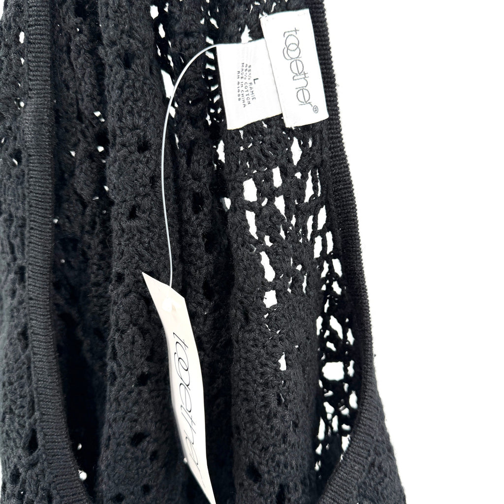 Vintage 90s Together Black Crochet Ramie Cotton Tunic Top