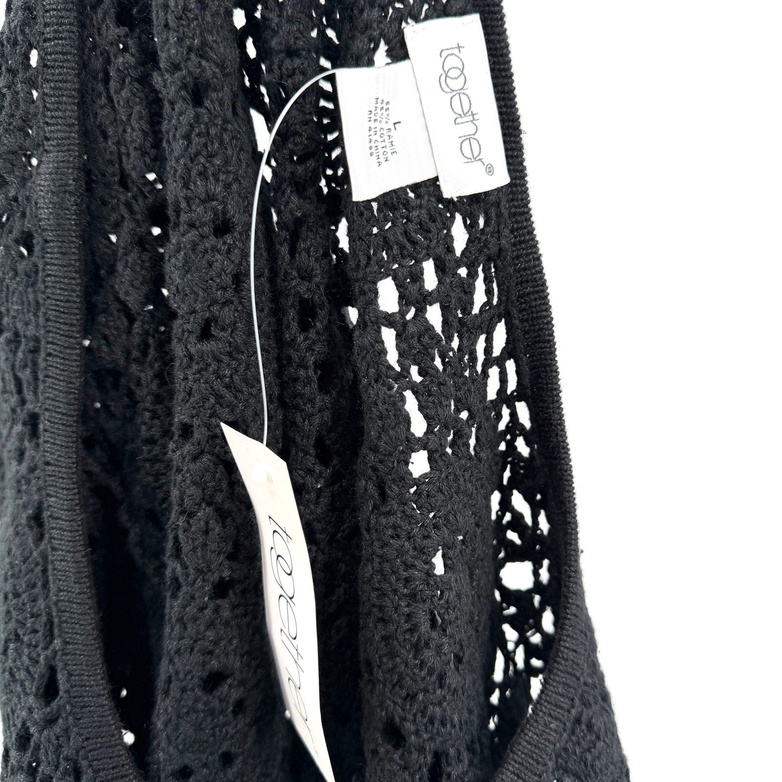 Vintage 90s Together Black Crochet Ramie Cotton Tunic Top
