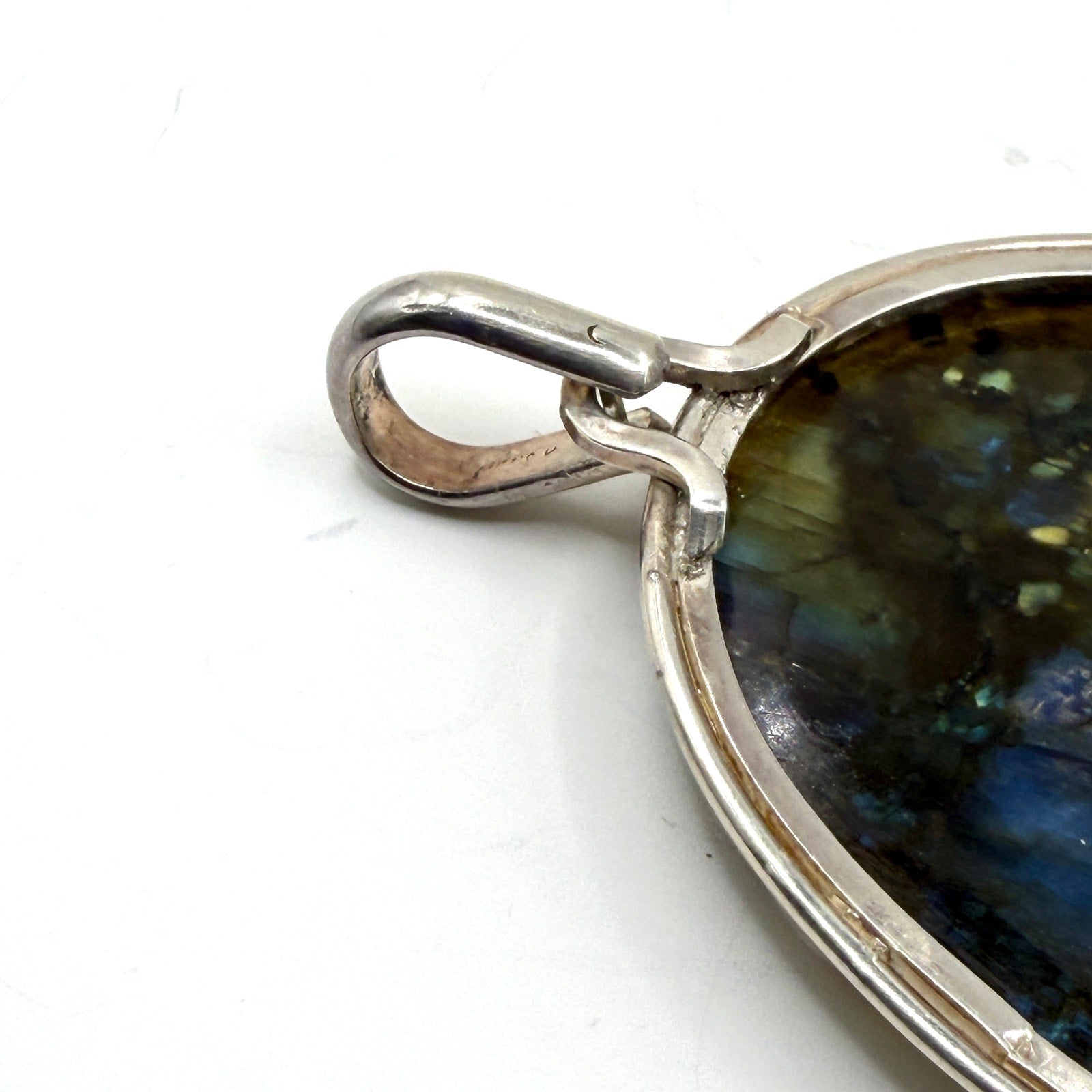 Vintage 90s Stamped Sterling Silver Huge Labradorite Statement Pendant
