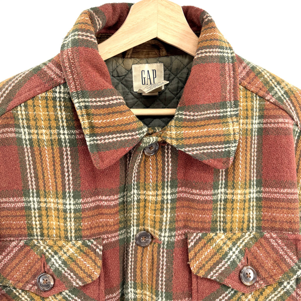 Vintage 90s Gap Brick Red Mustard Plaid Quilted Shacket