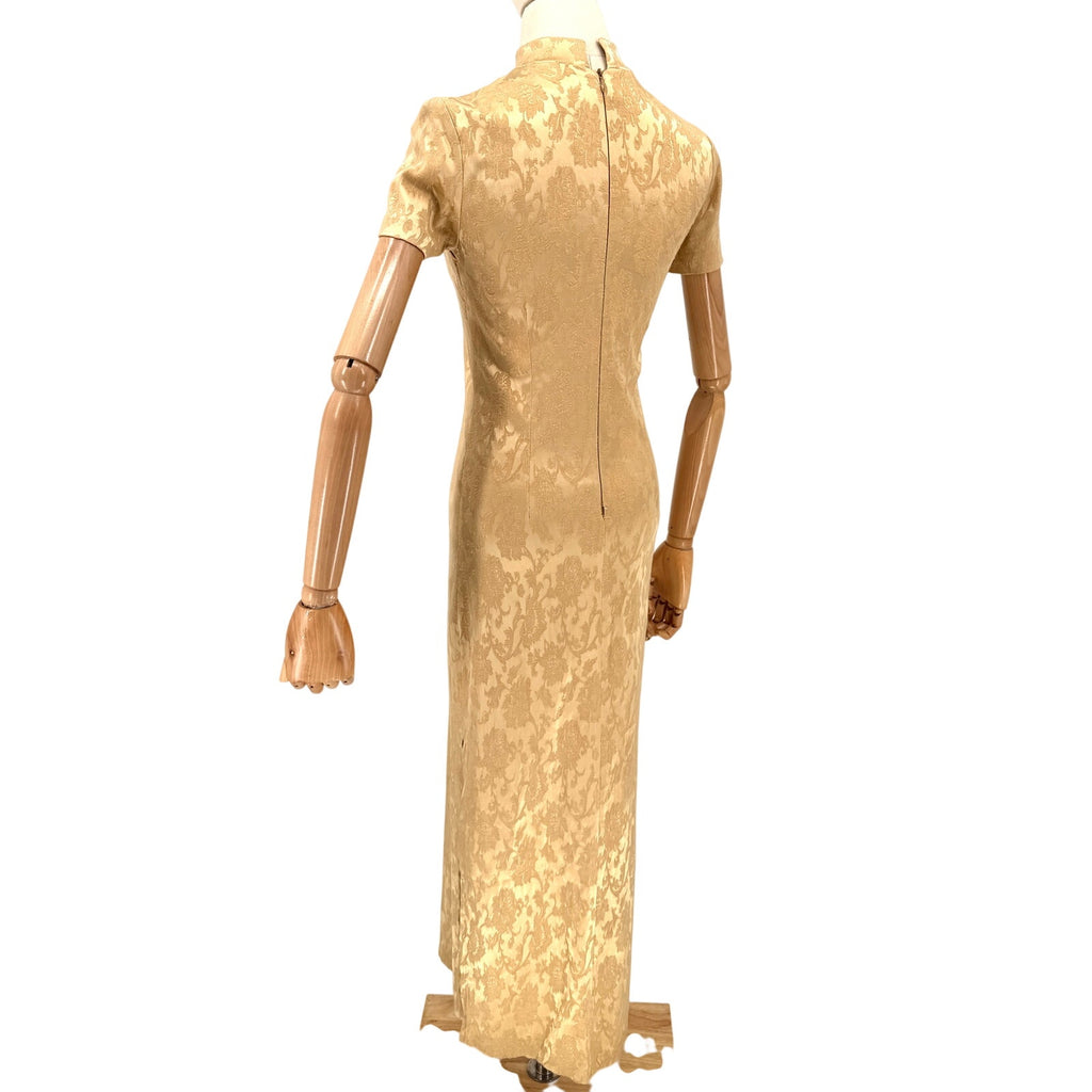 Vintage Y2K Yumi Mazao Paris Gold Floral Brocade Cheongsam Maxi Dress