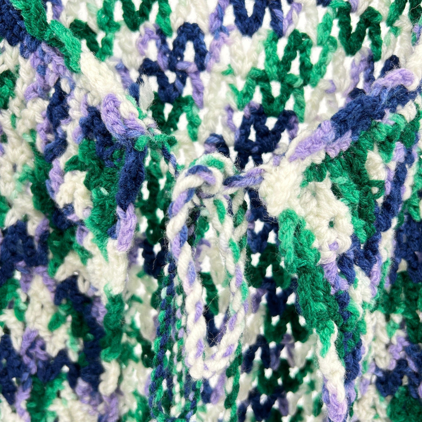 Vintage 70s Green Blue White Acrylic Crochet Vest