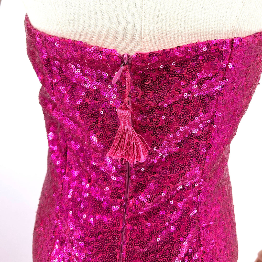 Vintage Y2k Custom Pink Sequin Mermaid Strapless Structured Gown