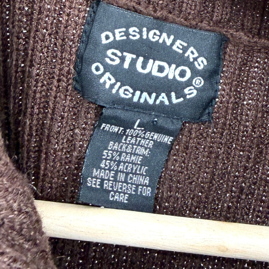 Vintage Y2K Designers Originals Brown Genuine Leather Cable Knit Patchwork Vest