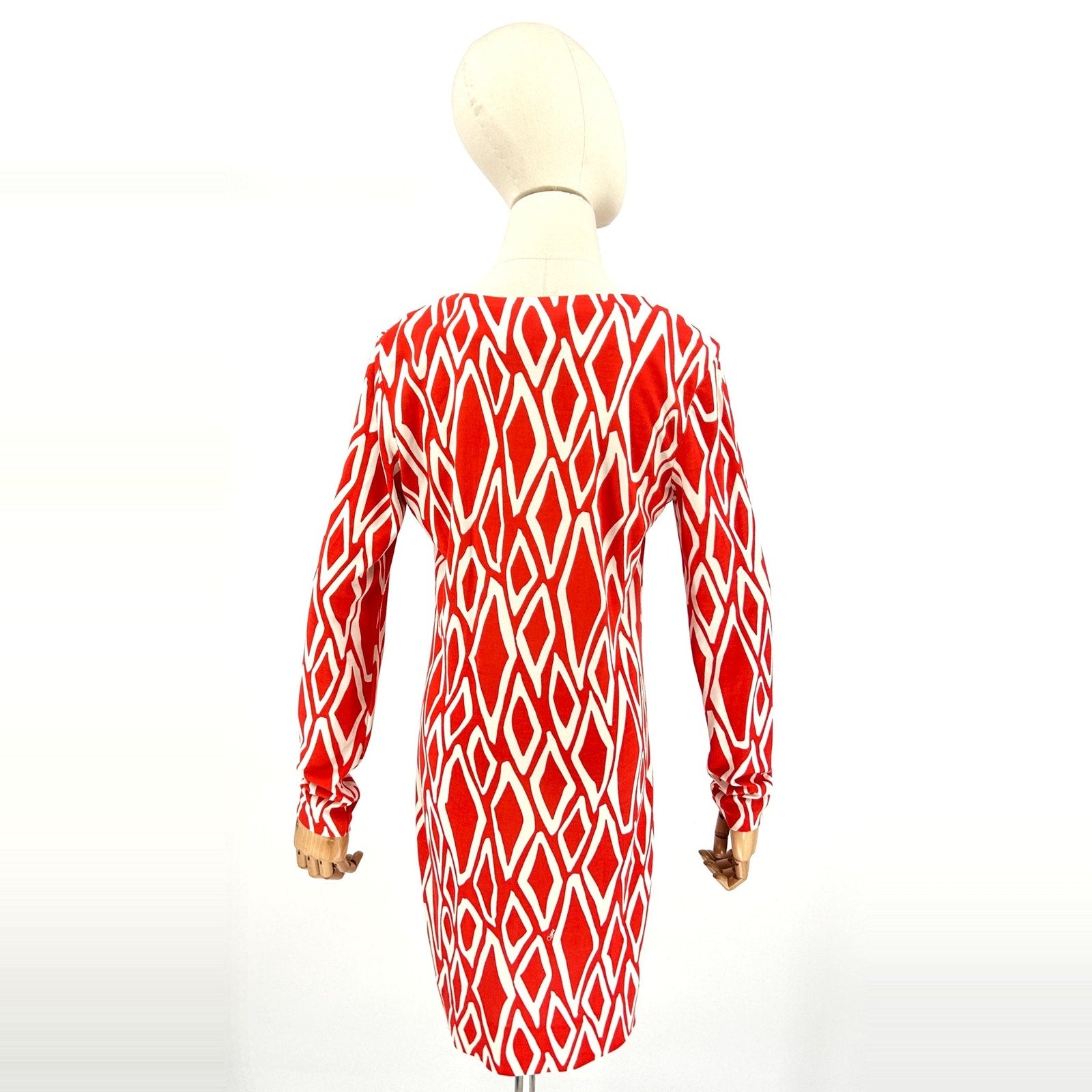 Diane von Furstenberg Red Cream Knit 100% Silk Tunic Mini Dress