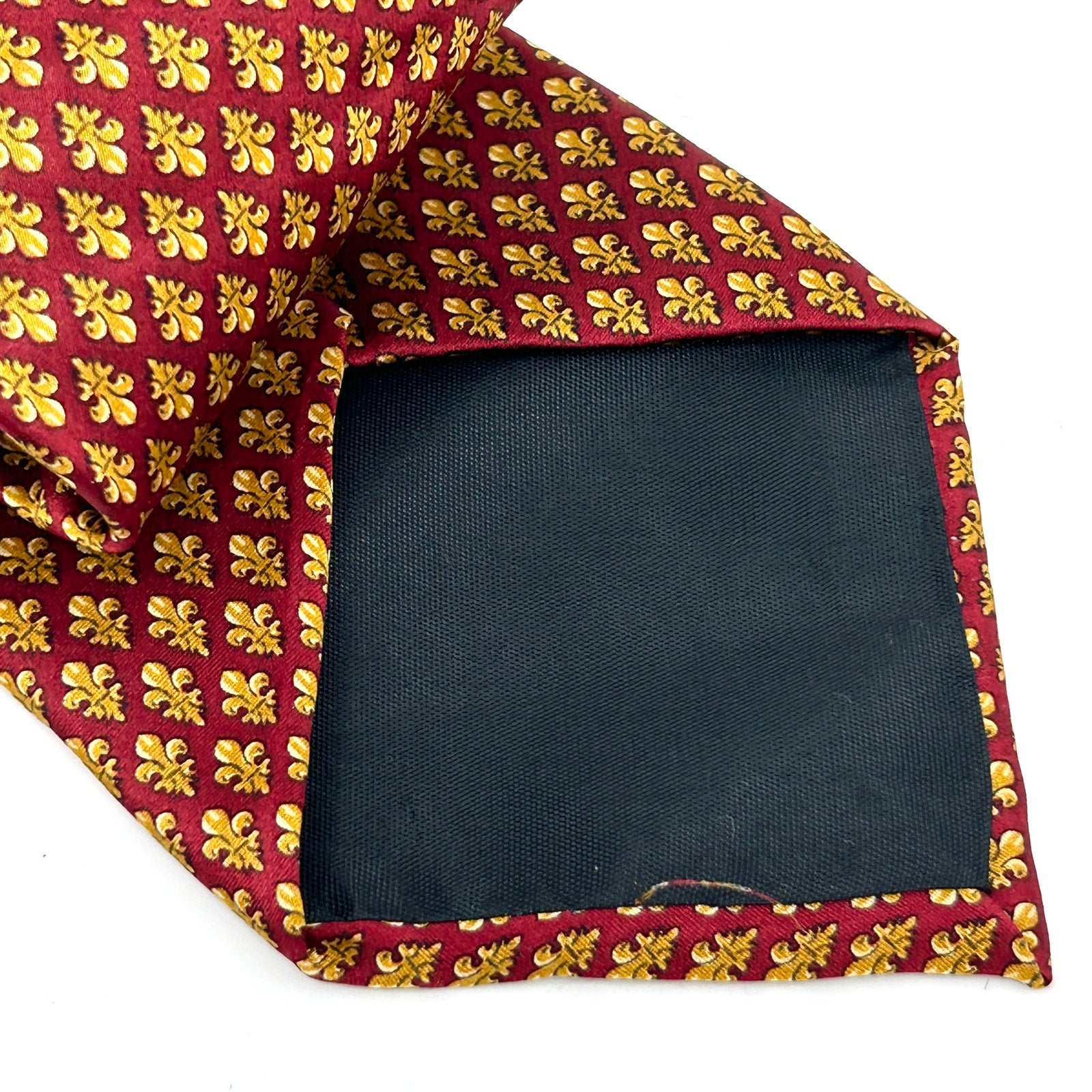 Vintage 80s Crooks & Creed Red Gold 100% Silk Fleur De Lis Necktie