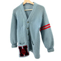 Vintage 70s Light Blue Varsity Letterman Cardigan Sweater