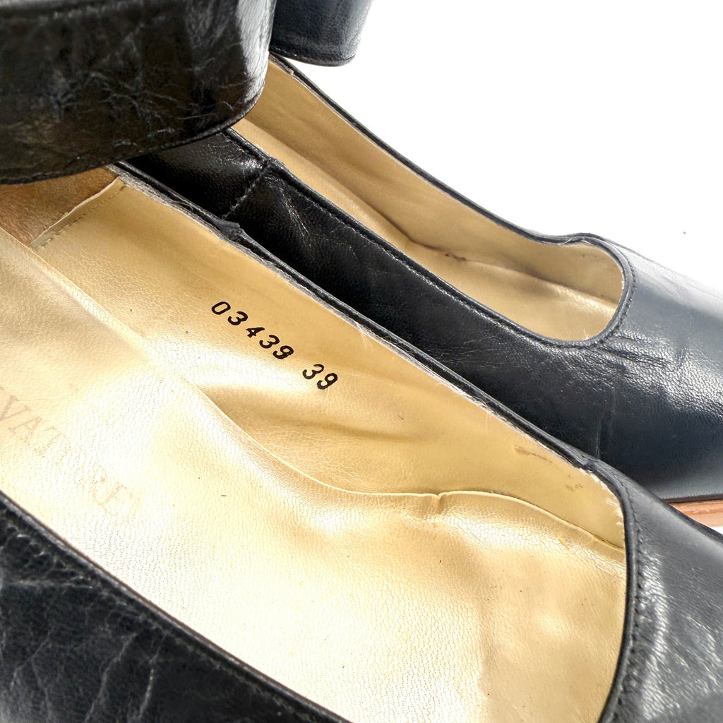 Vintage 90s Gino & Salvatore Black Leather Glam Block Heel Mary Jane Pumps
