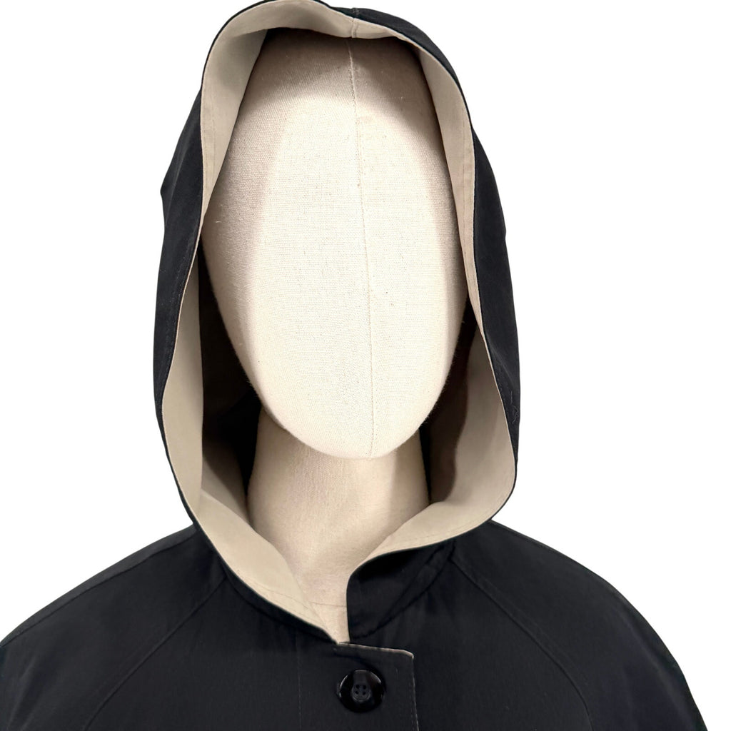 Vintage 90s Gallery Black Minimalist Hooded Duster Raincoat Trench Jacket