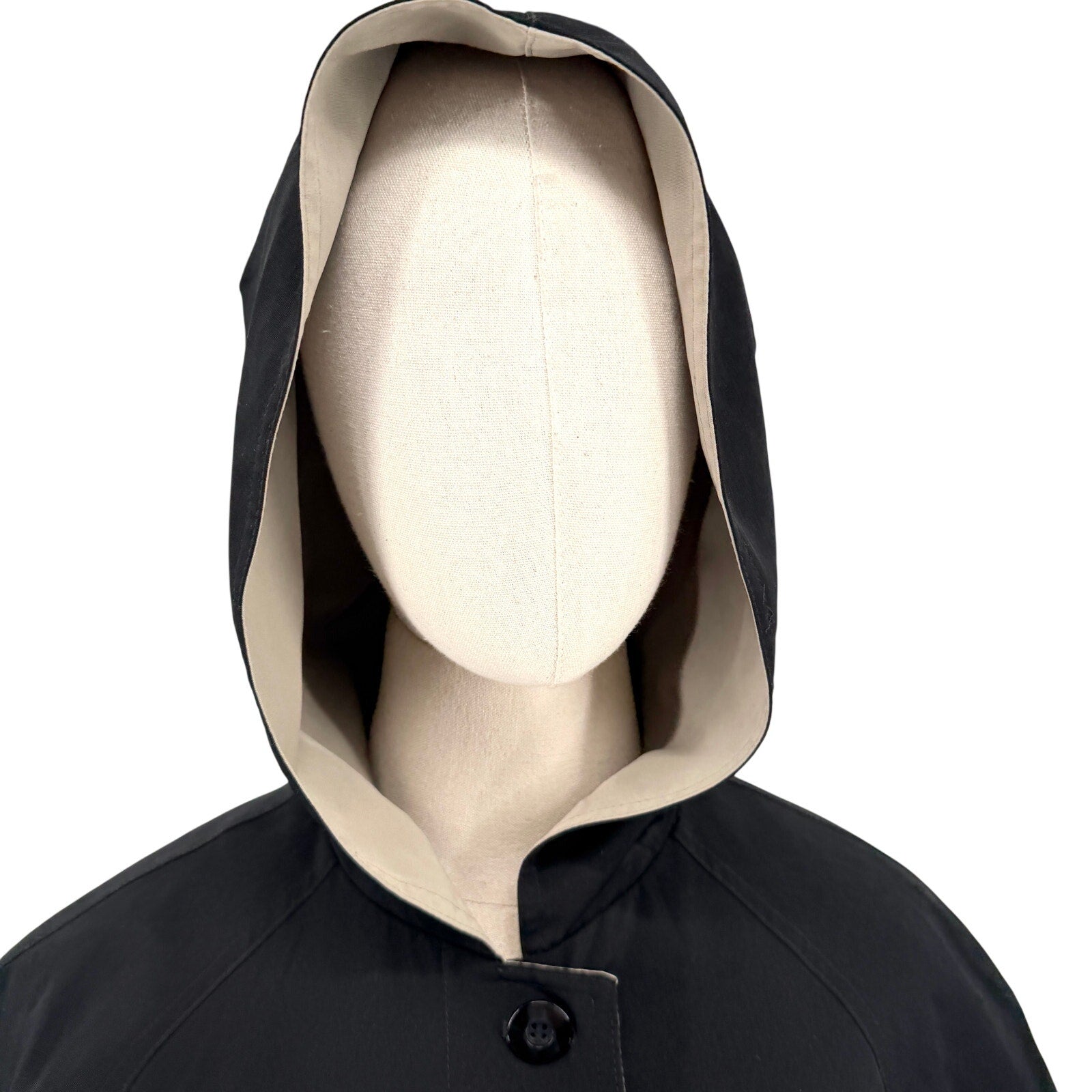 Vintage 90s Gallery Black Minimalist Hooded Duster Raincoat Trench Jacket