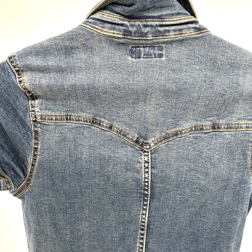 Vintage Y2K Juicy Couture Blue Denim Flared Leg Short Sleeve Jumpsuit