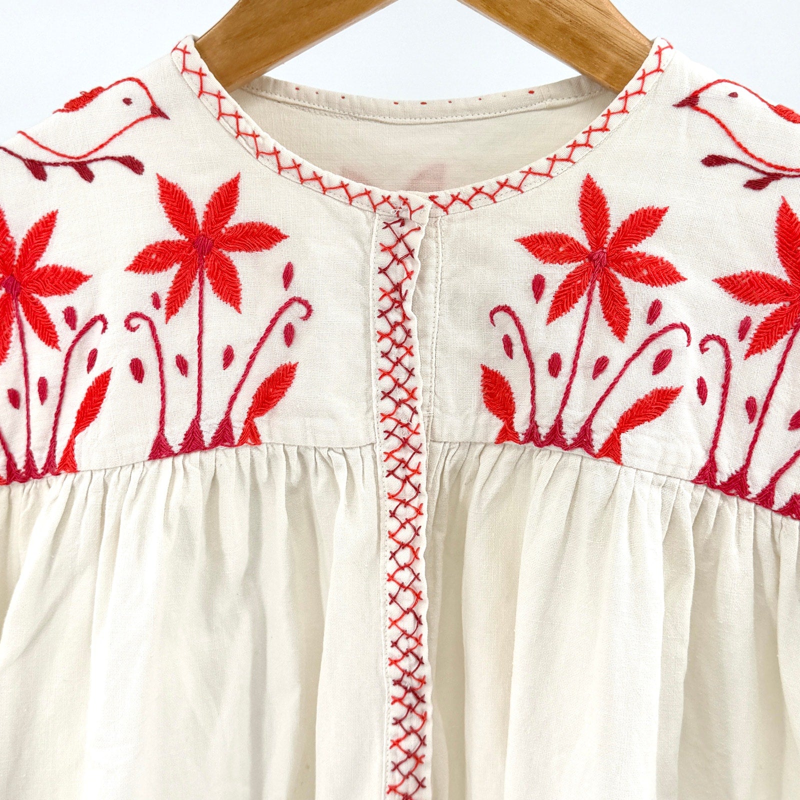 Vintage 70s Kalocsa Hungarian Folk Cotton Embroidered Boho Maxi Dress