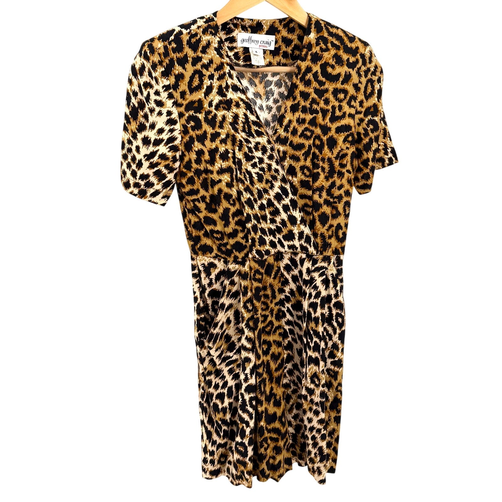 Vintage 80s Geoffrey Craig Leopard Print 100% Rayon Shoulder Pad Romper