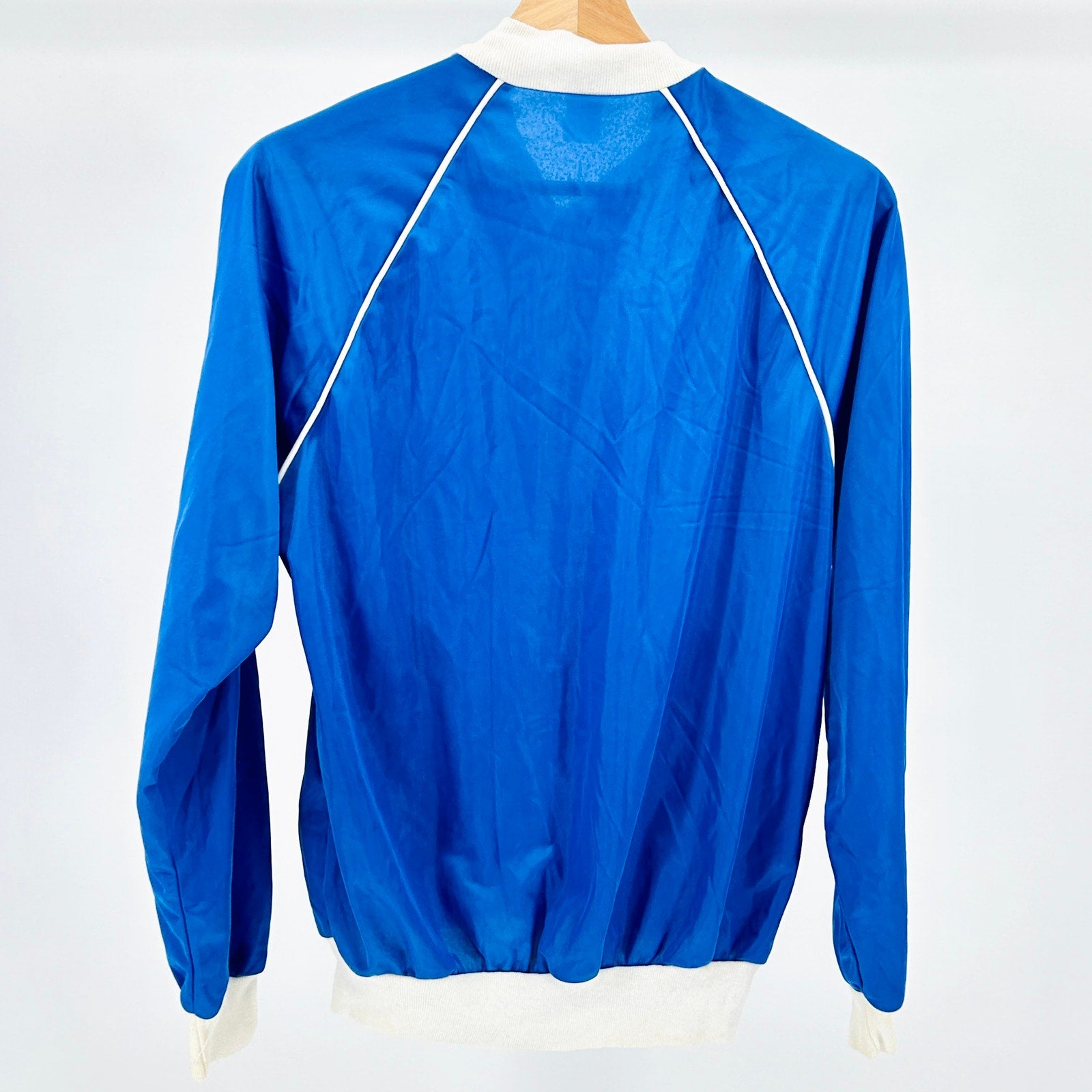 Vintage 80s Sasson Blue White Raglan Polyester Athletic Track Jacket