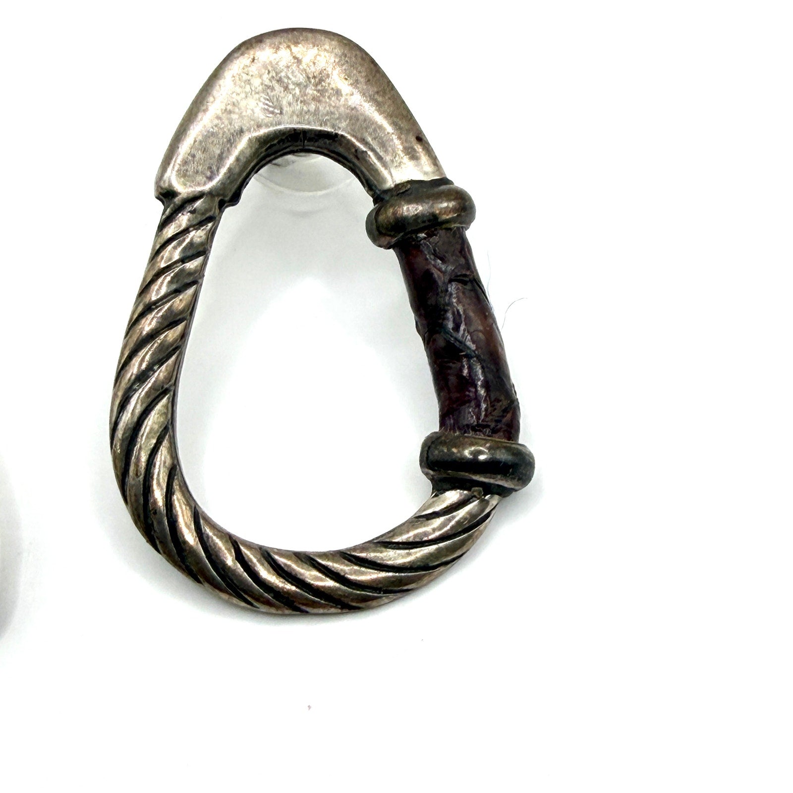 Vintage 90s Stamped Sterling Silver IOD Leather Hoop Post Earrings