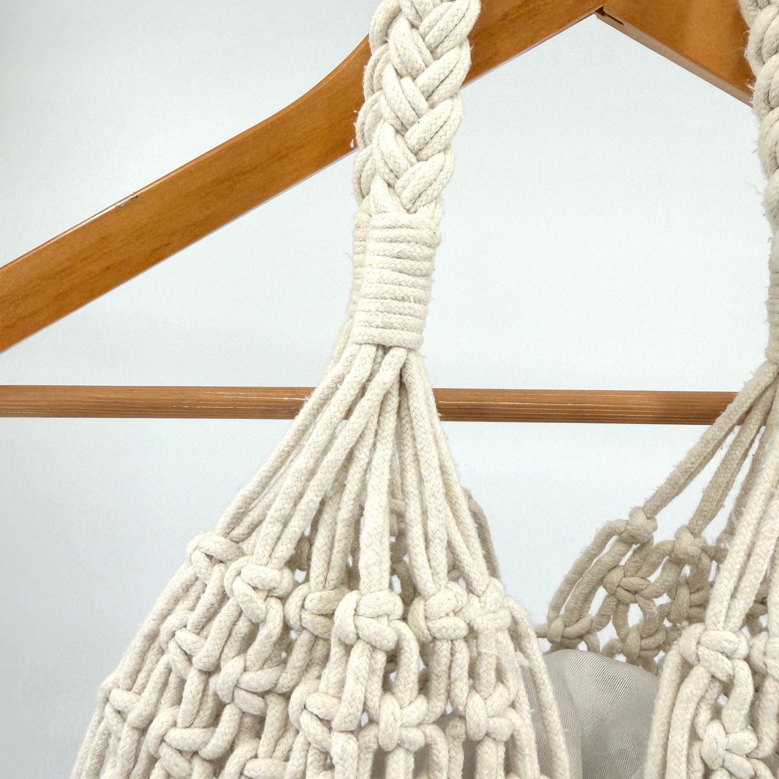 Vintage 90s Boho Coastal Cream Cotton Cord Macrame Handbag
