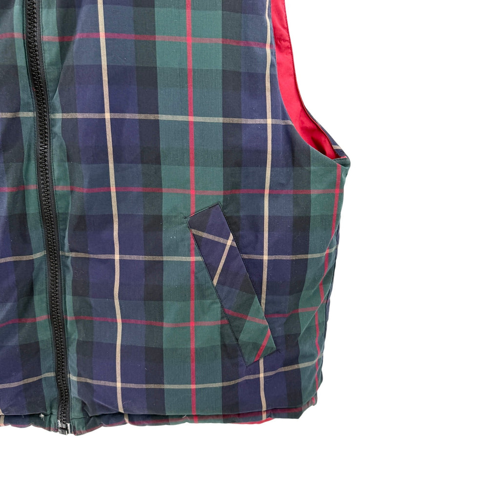 Vintage 90s Eddie Bauer Green Plaid Red Reversible Goose Down Puffer Vest