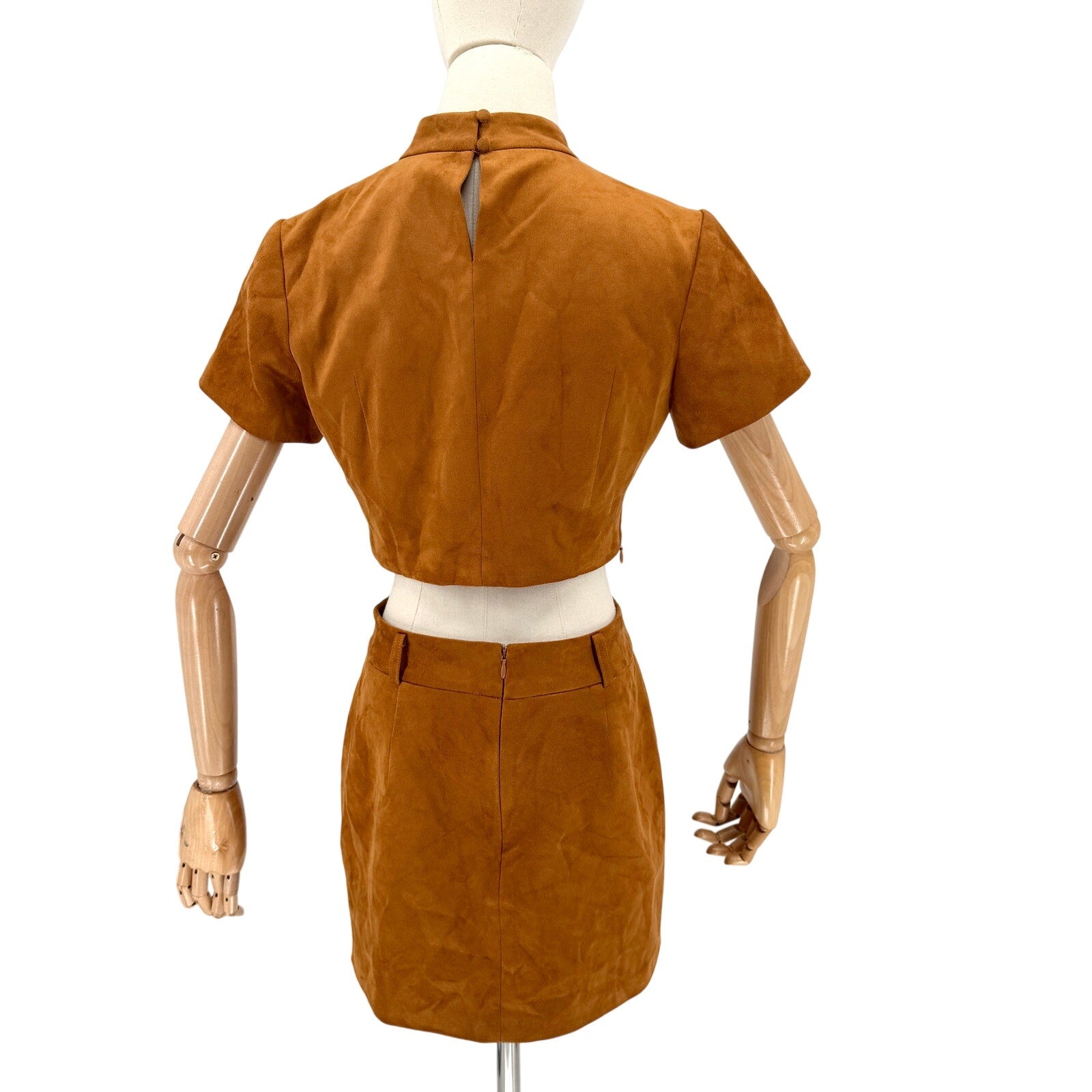 New JW PEI Brown Faux Suede Two Piece Crop Top Mini Skirt Set