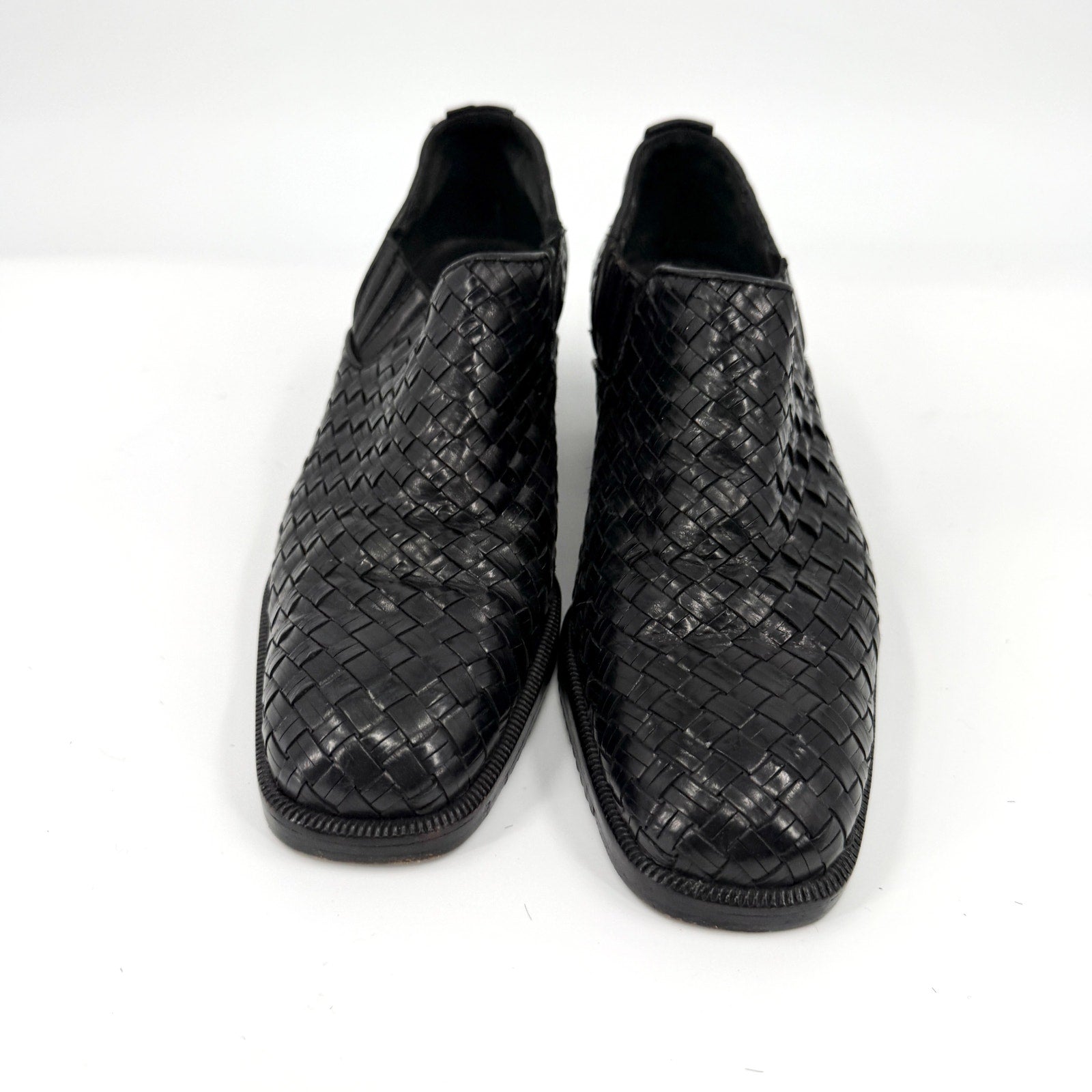 Vintage 90s Cole Haan Black Woven Genuine Leather Cuban Heel Shoes