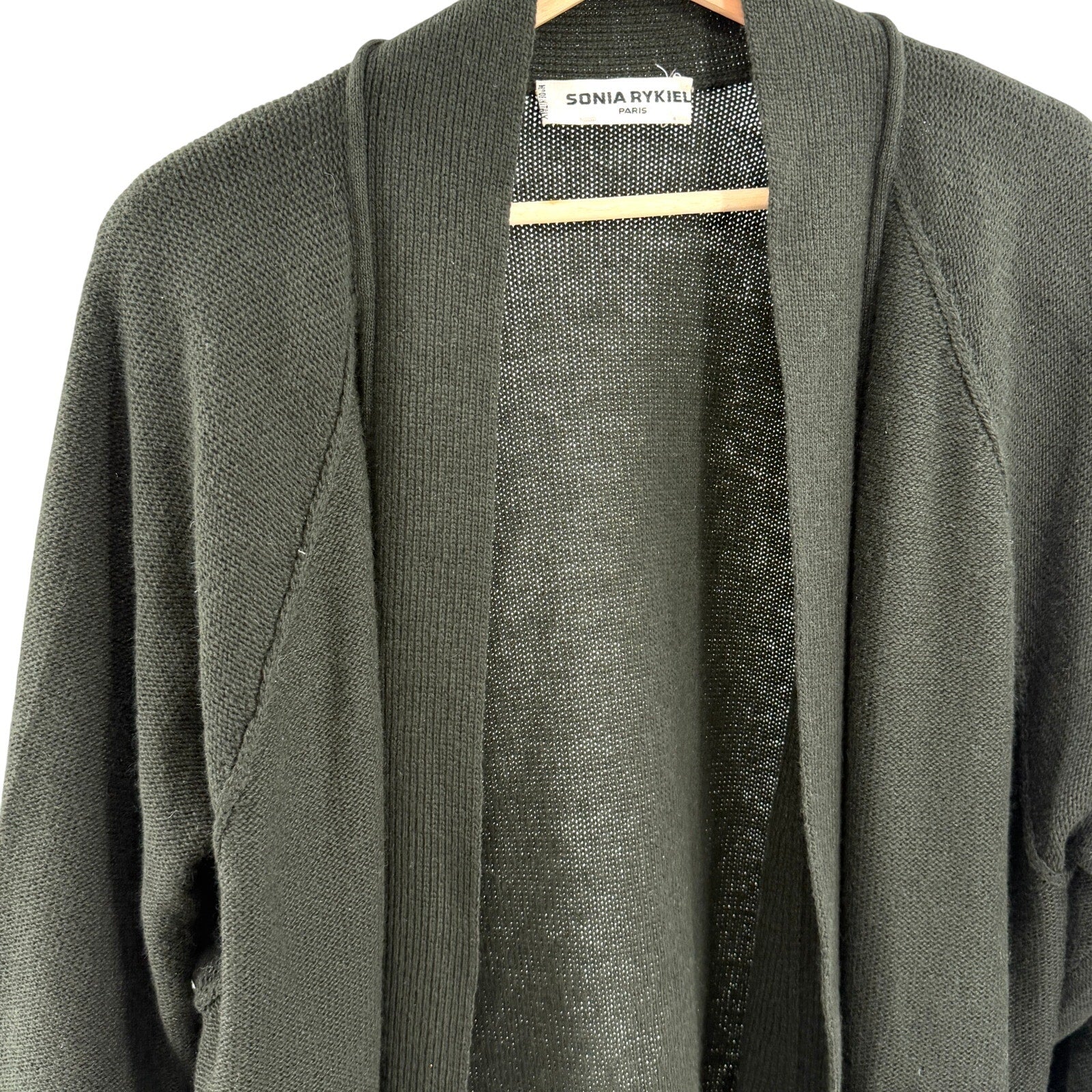 Sonia Rykiel Dark Forest Green 100% Wool Oversized Open Front Cardigan
