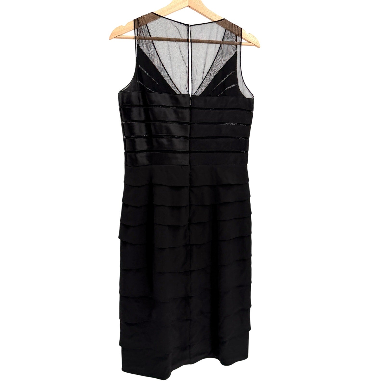 Vintage Y2K Chetta B Black 100% Silk Satin Tiered Cocktail Dress