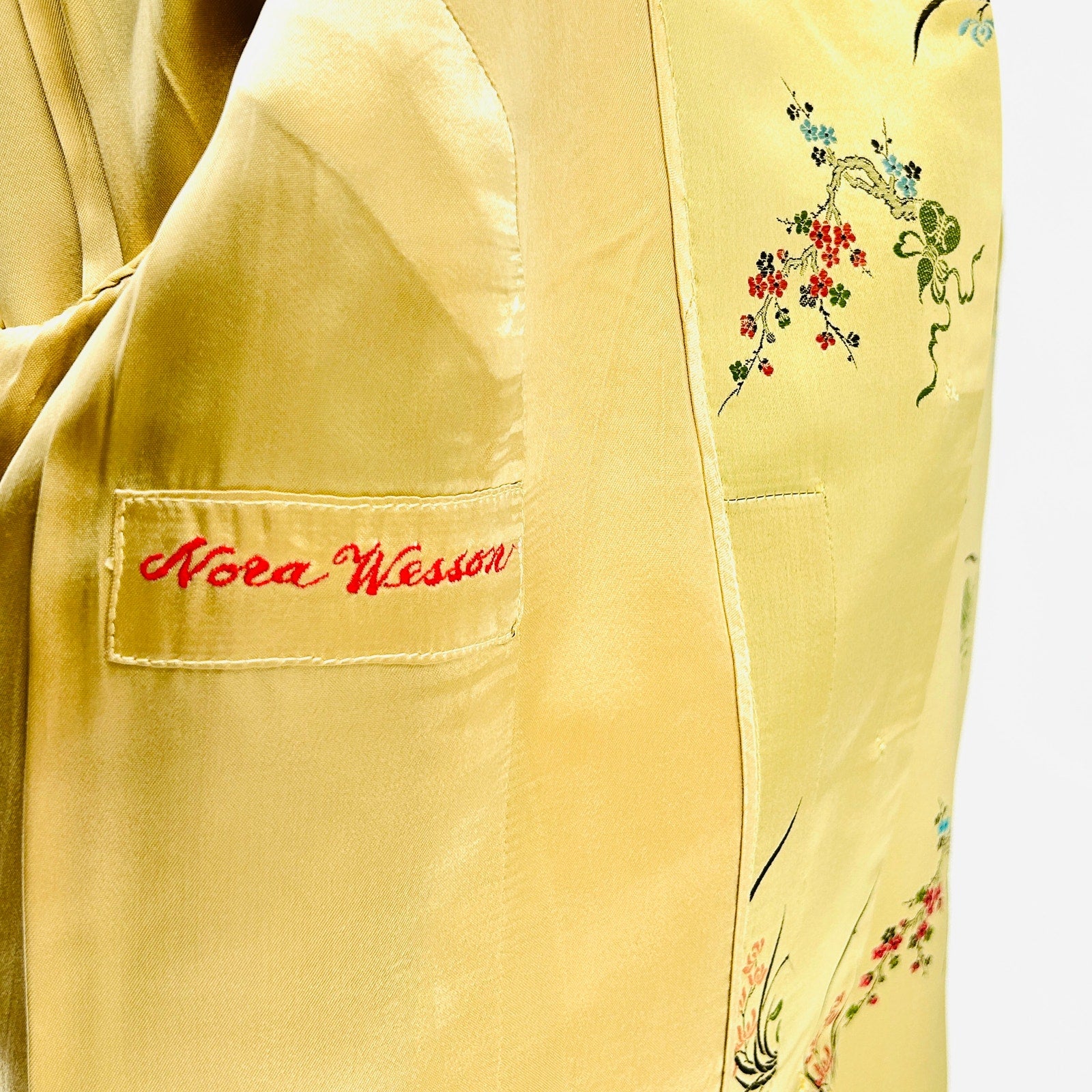 Vintage 60s Couture Gold 100% Silk Satin Embroidered Cheongsam Dress Suit