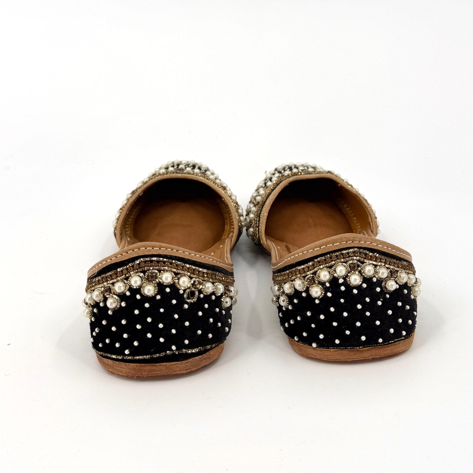 Black Velvet Genuine Leather Embellished Jutti Flats