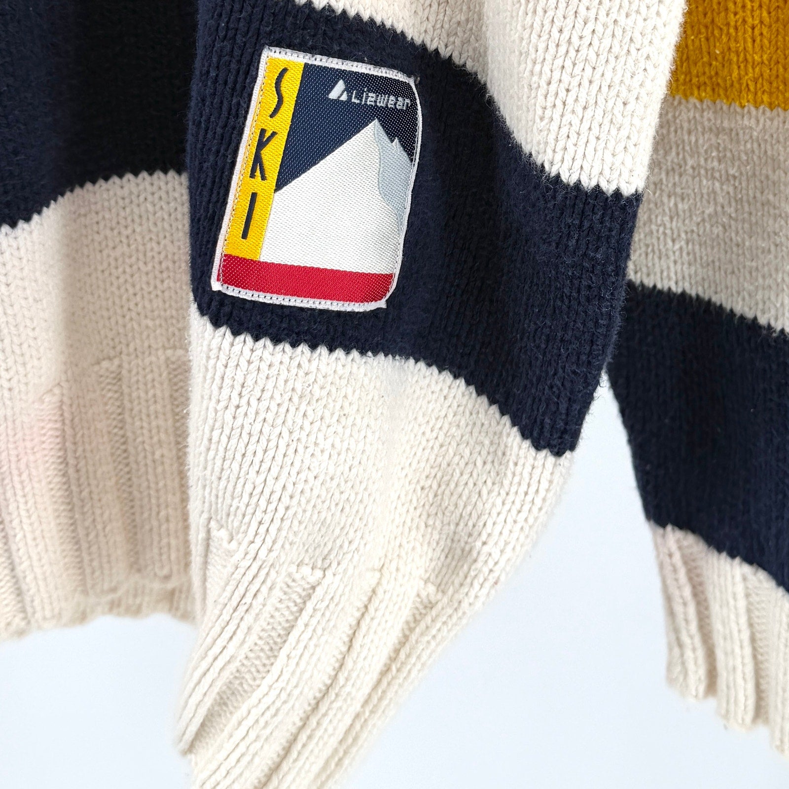 Vintage 80s Lizwear Liz Claiborne Cream Striped Ski Turtleneck Sweater