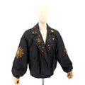 Vintage 90s I.B. Diffusion Black 100% Silk Embroidered Studded Bomber Jacket