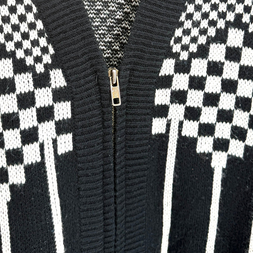 Vintage 80s Gladys Bagley Black White Oversized Abstract Zip Cardigan Sweater