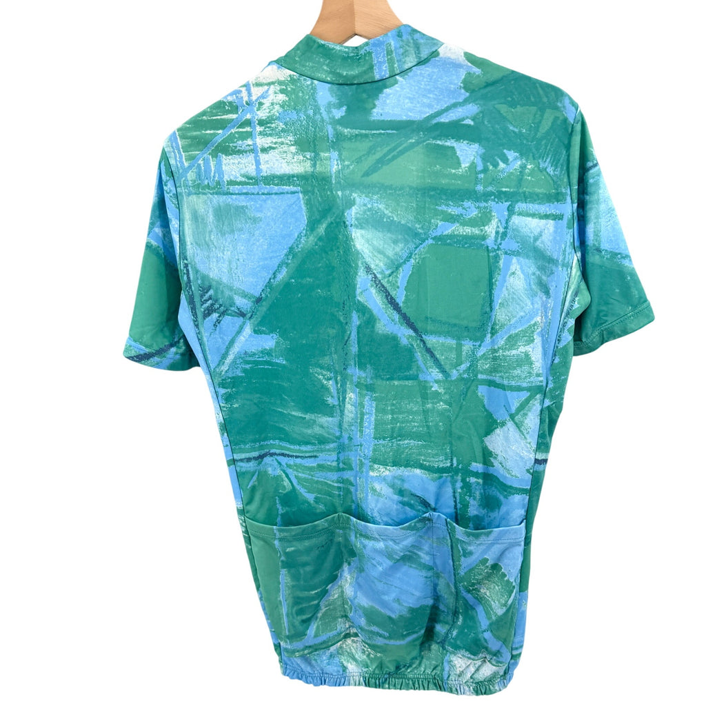 Vintage 90s Giessegi Teal Blue Abstract Print Half-Zip Cycling Jersey