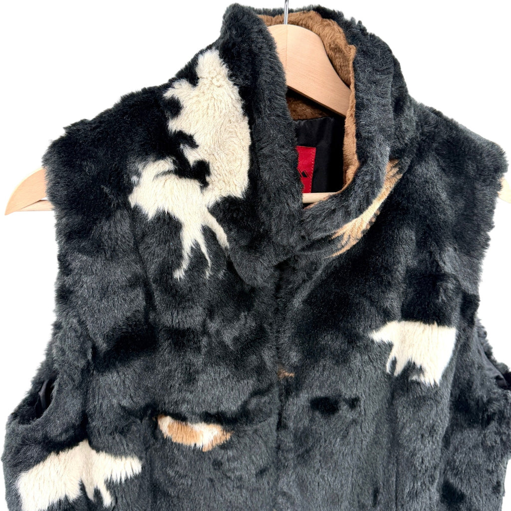 Vintage Y2K Black Mountain Black Faux Fur Southwest Wildlife Vest