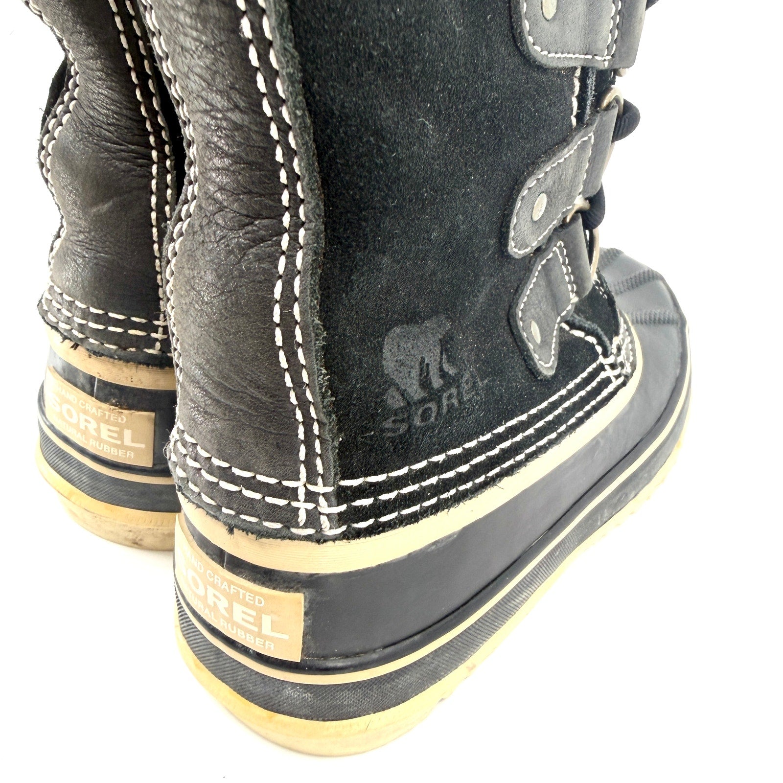 Sorel Black Genuine Leather Faux Fur Waterproof Snow Boots