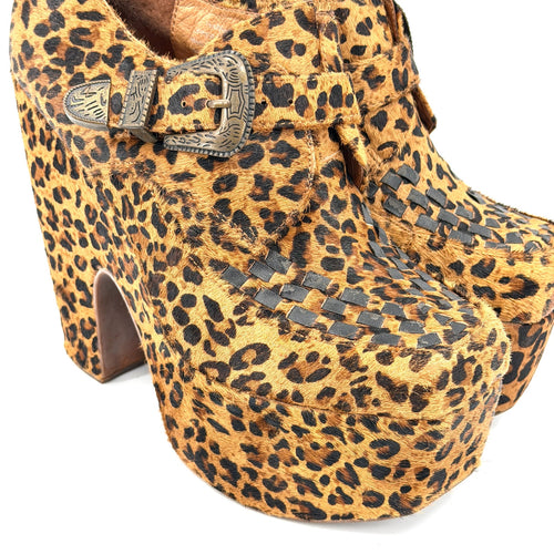 Jeffrey Campbell Leopard Genuine Leather Western Buckle Platform Loafers