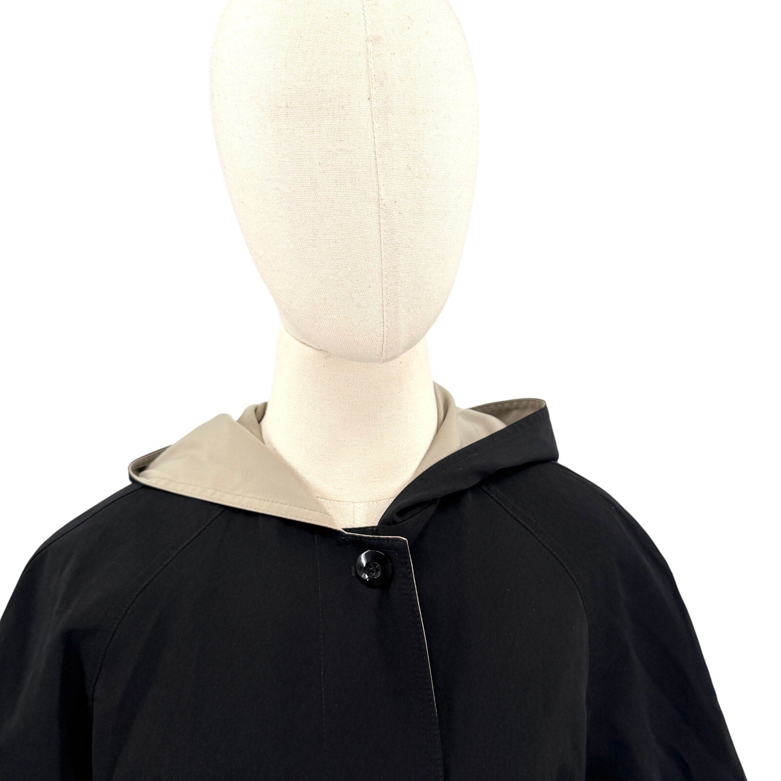 Vintage 90s Gallery Black Minimalist Hooded Duster Raincoat Trench Jacket
