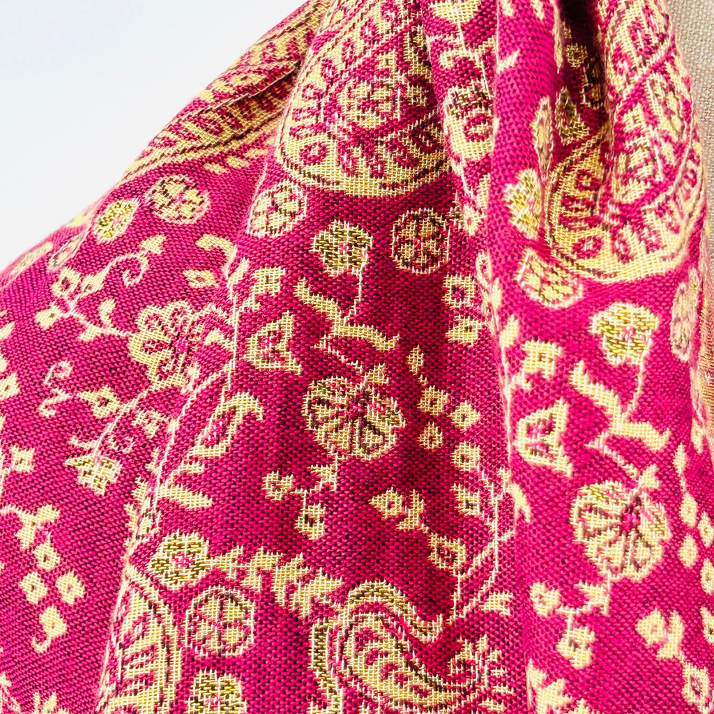 Pashmina Pink Yellow Paisley Turkish Woven Fringe Oversized Shawl Wrap