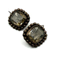 Vintage 90s Stamped Sterling Silver Smoky Quartz Cushion Drop Earrings