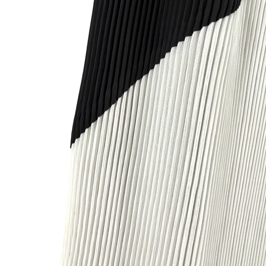 Halston Black Chalk Color Block Pleated Wrap Skirt